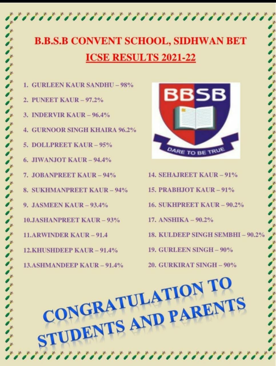 BBSB Convent School logo